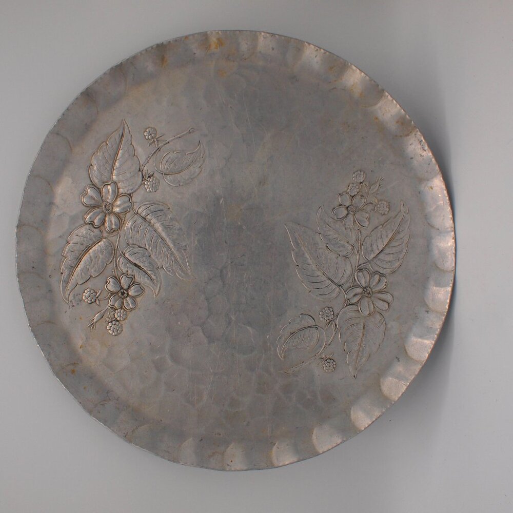 Vintage Hammered Aluminum Metal Serving Tray-12" Diameter